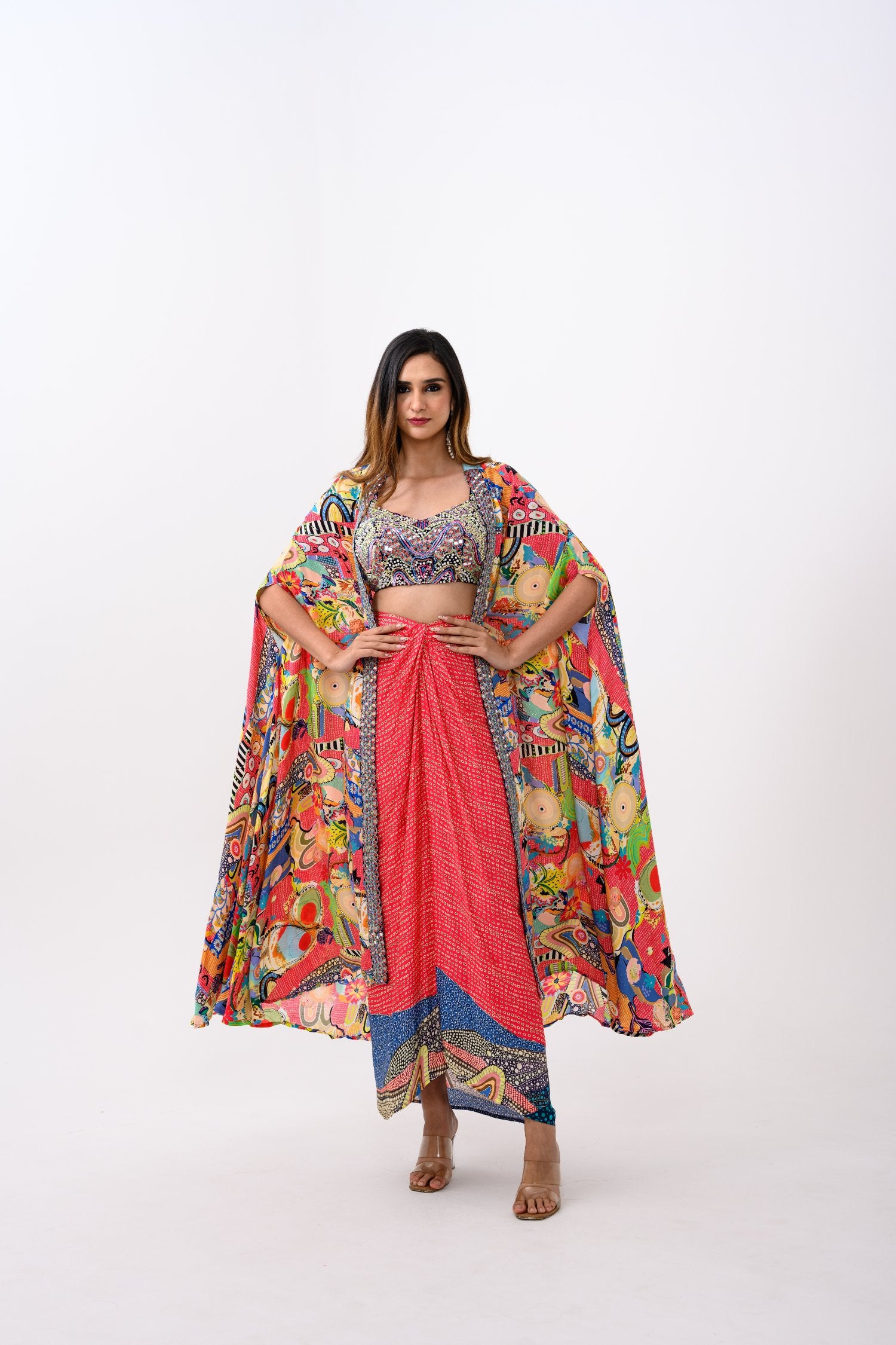 Dhoti Bralette And Frenzy Cape Set