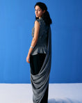 Load image into Gallery viewer, Grey Crinkled Top Paired With Black And Grey Saree
