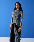 Load image into Gallery viewer, Grey Crinkled Top Paired With Black And Grey Saree
