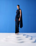 Load image into Gallery viewer, Blue Crinkled Top Paired With Black And Blue Saree
