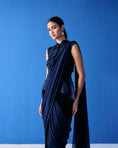 Load image into Gallery viewer, Blue Crinkled Top Paired With Black And Blue Saree
