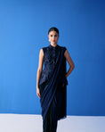 Load image into Gallery viewer, Blue Crinkled Top Paired With Black And Blue Saree
