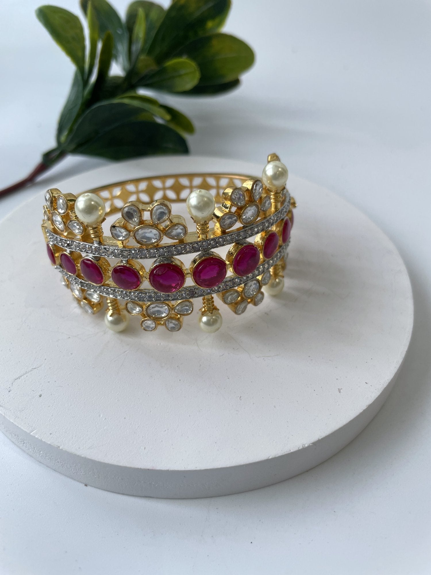 Zircon Bangles with Red Beads and Pearls