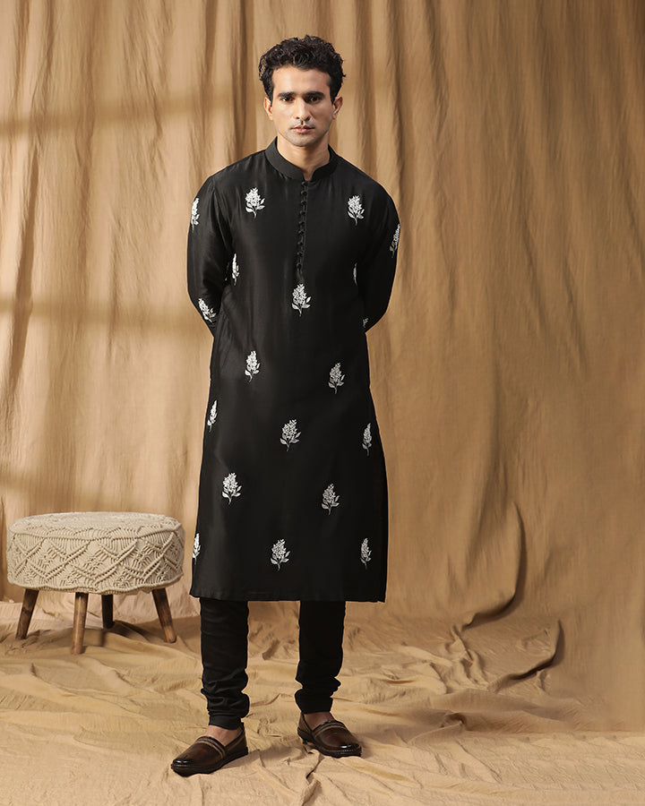 Black Parijaat Kurta Set