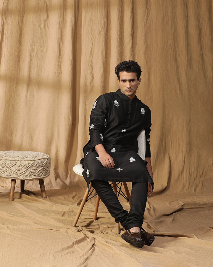 Black Parijaat Kurta Set