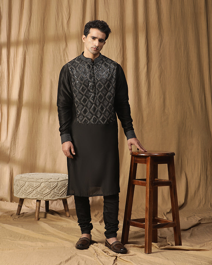 Black Gota Zari Kurta Set