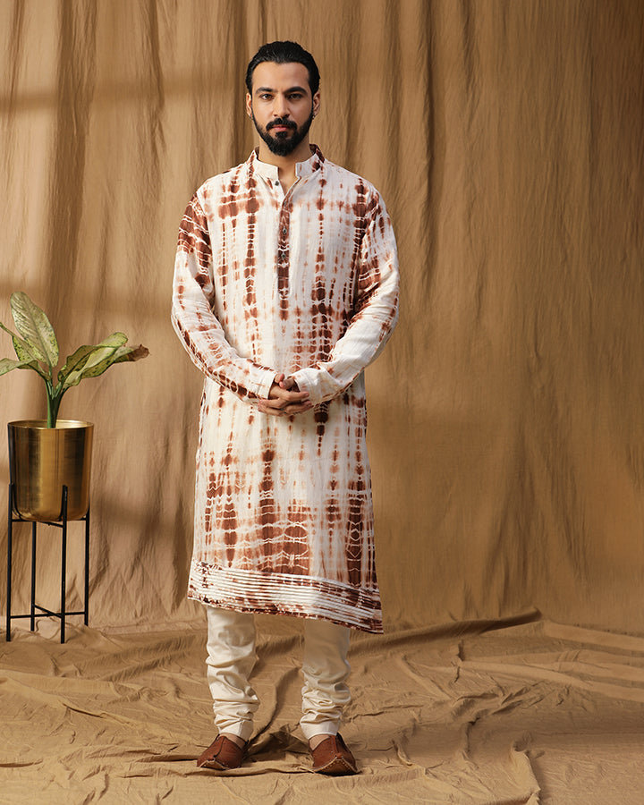 Brown Assymetrical Tie Dye Kurta Set