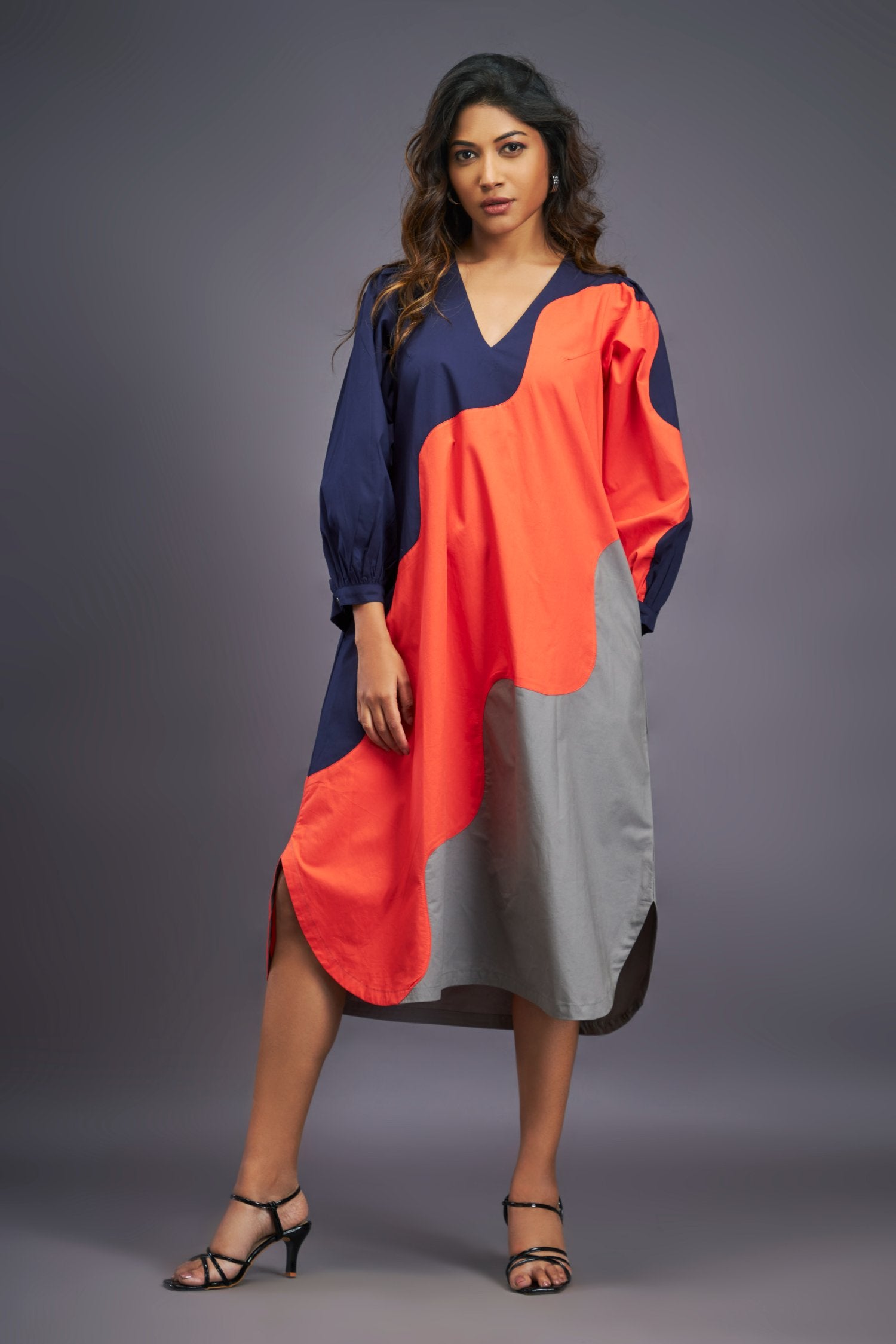 Navy Blue Orange Oversized Dress