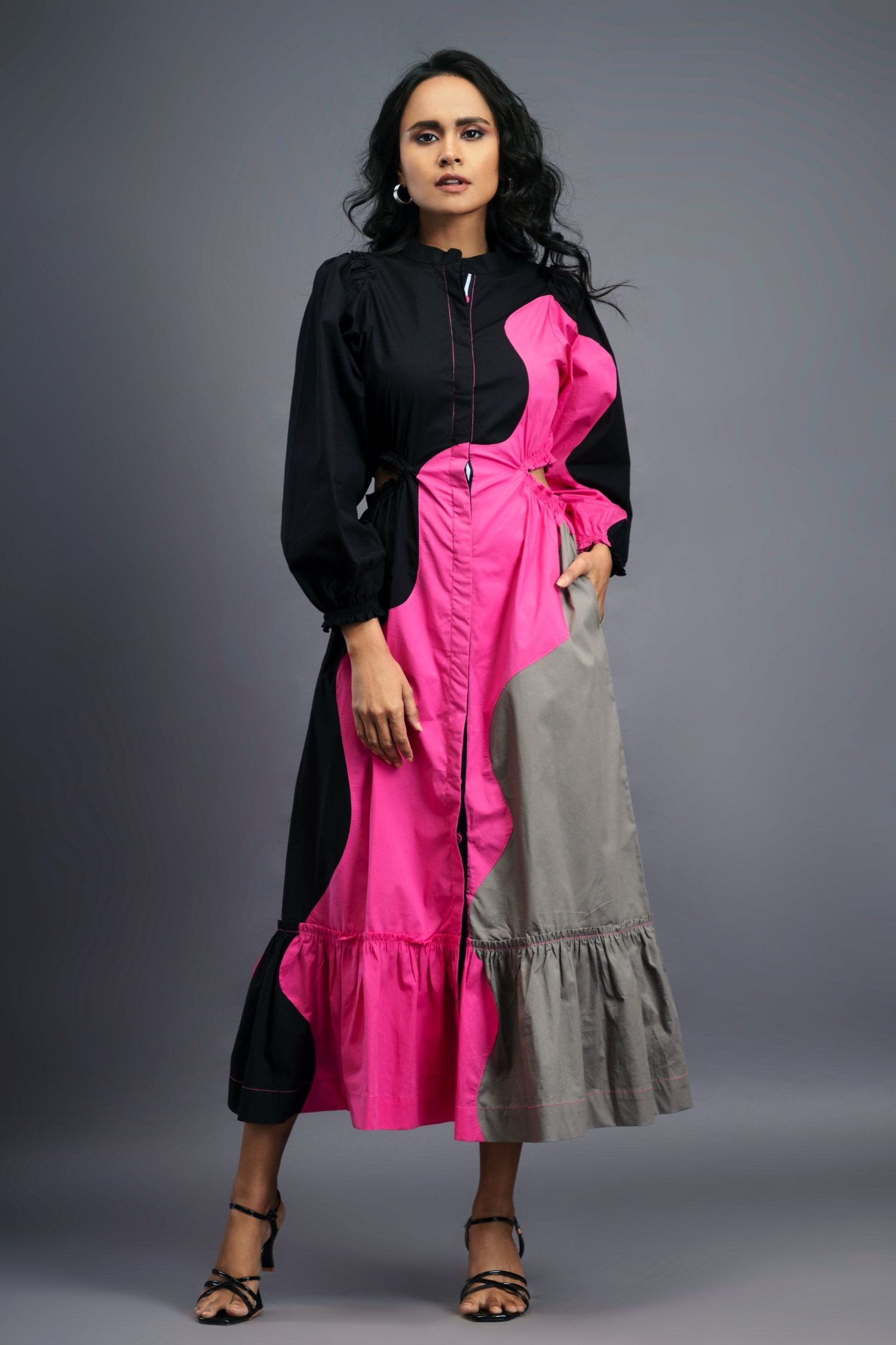 Black Pink Maxi Shirt Dress