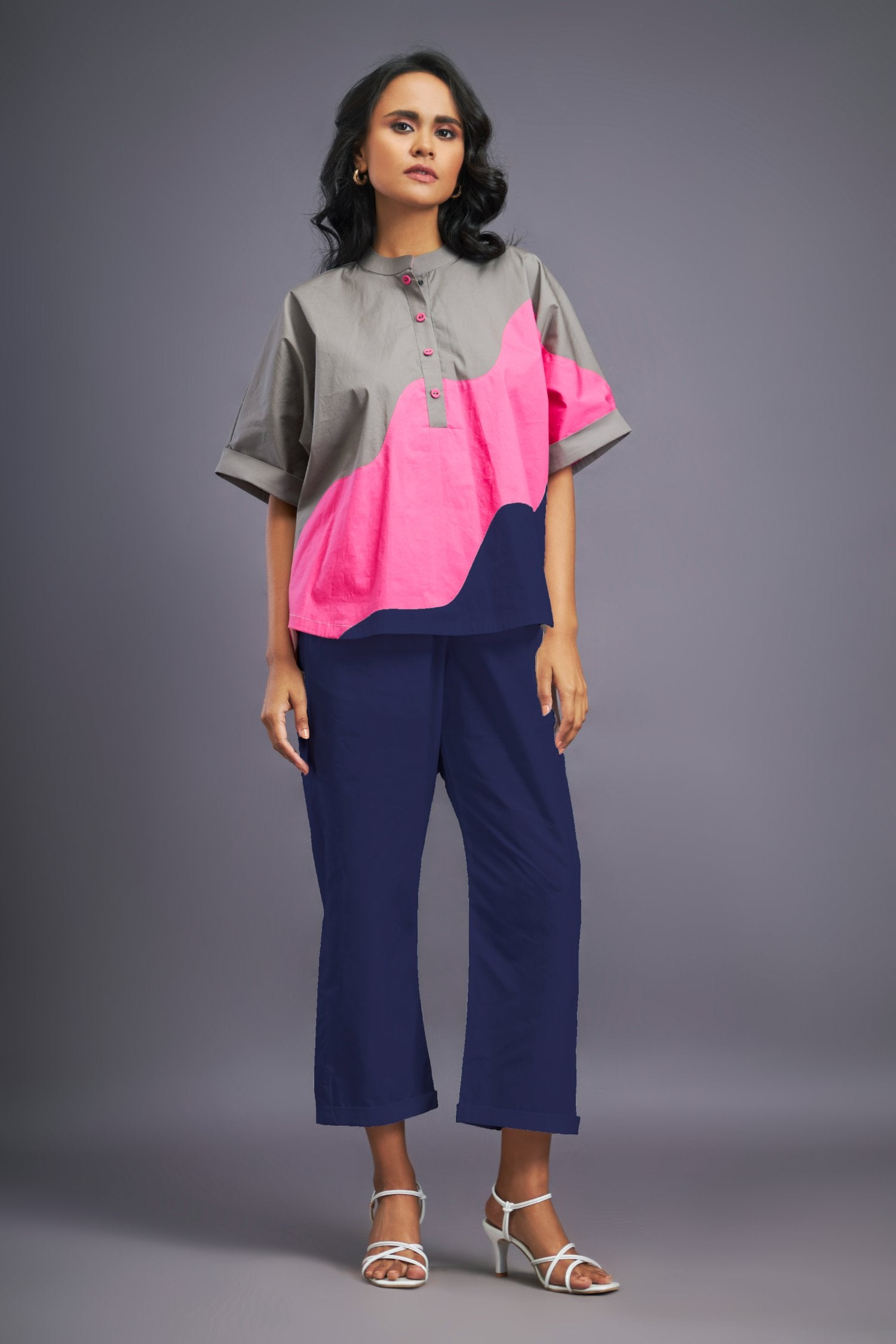 Navy Blue Pink Box Fit Shirt & Pants