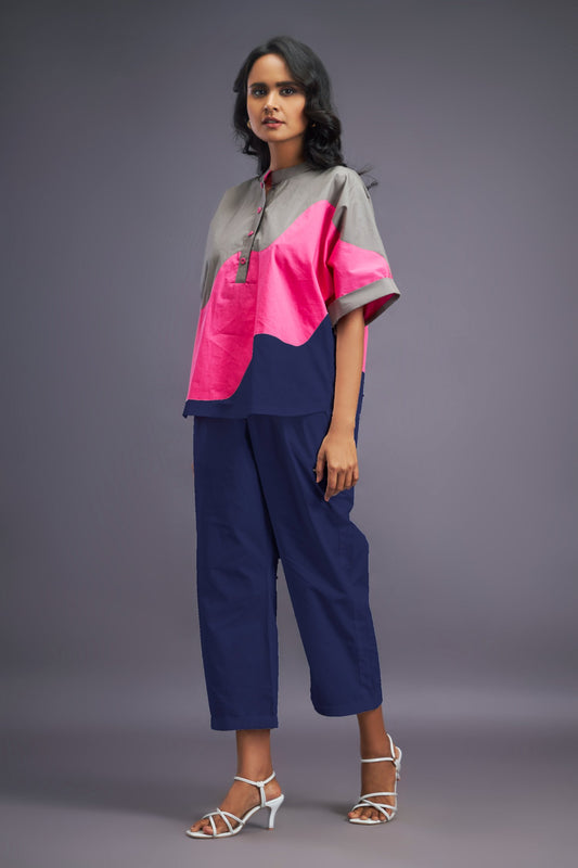 Navy Blue Pink Box Fit Shirt & Pants