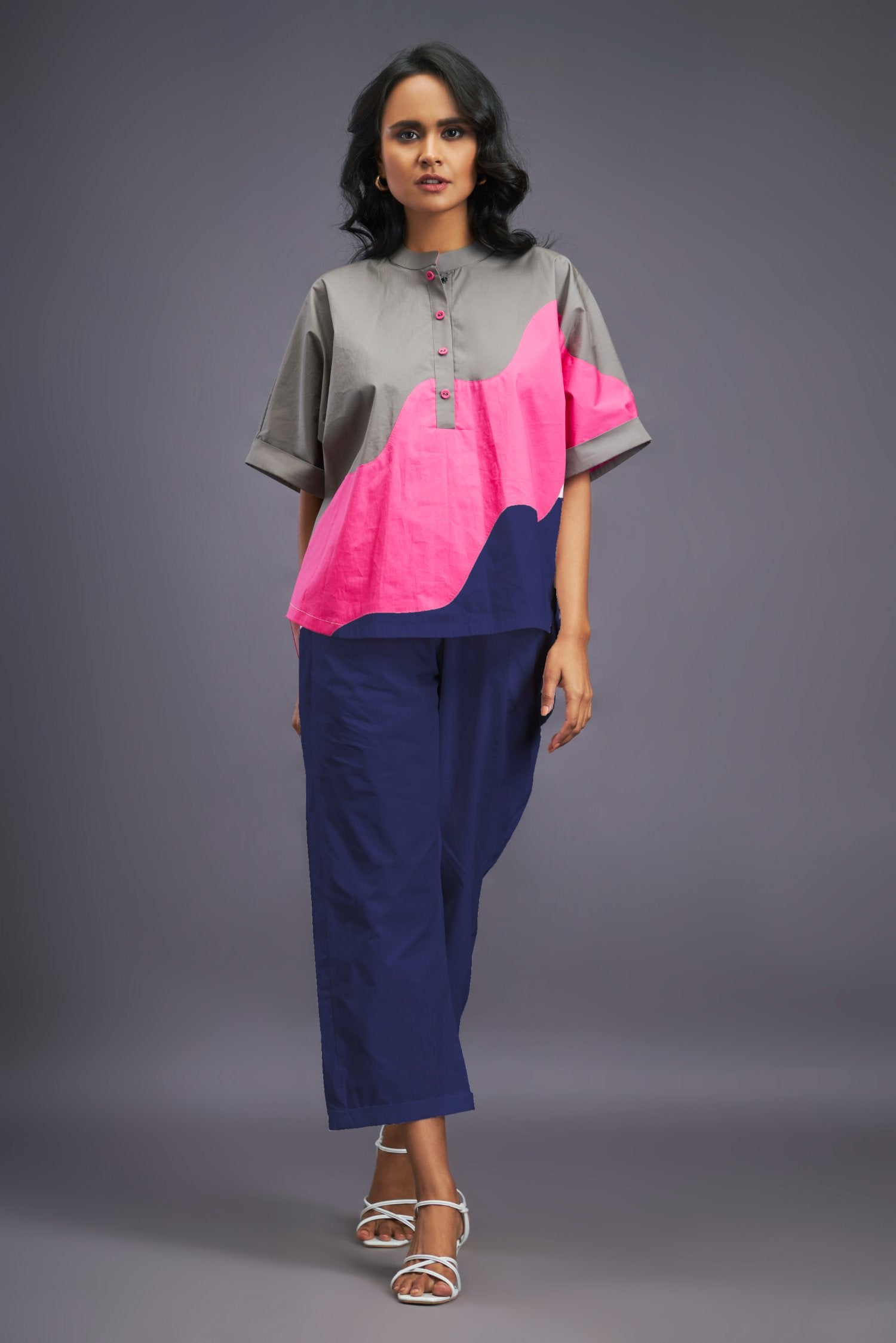 Navy Blue Pink Box Fit Shirt & Pants