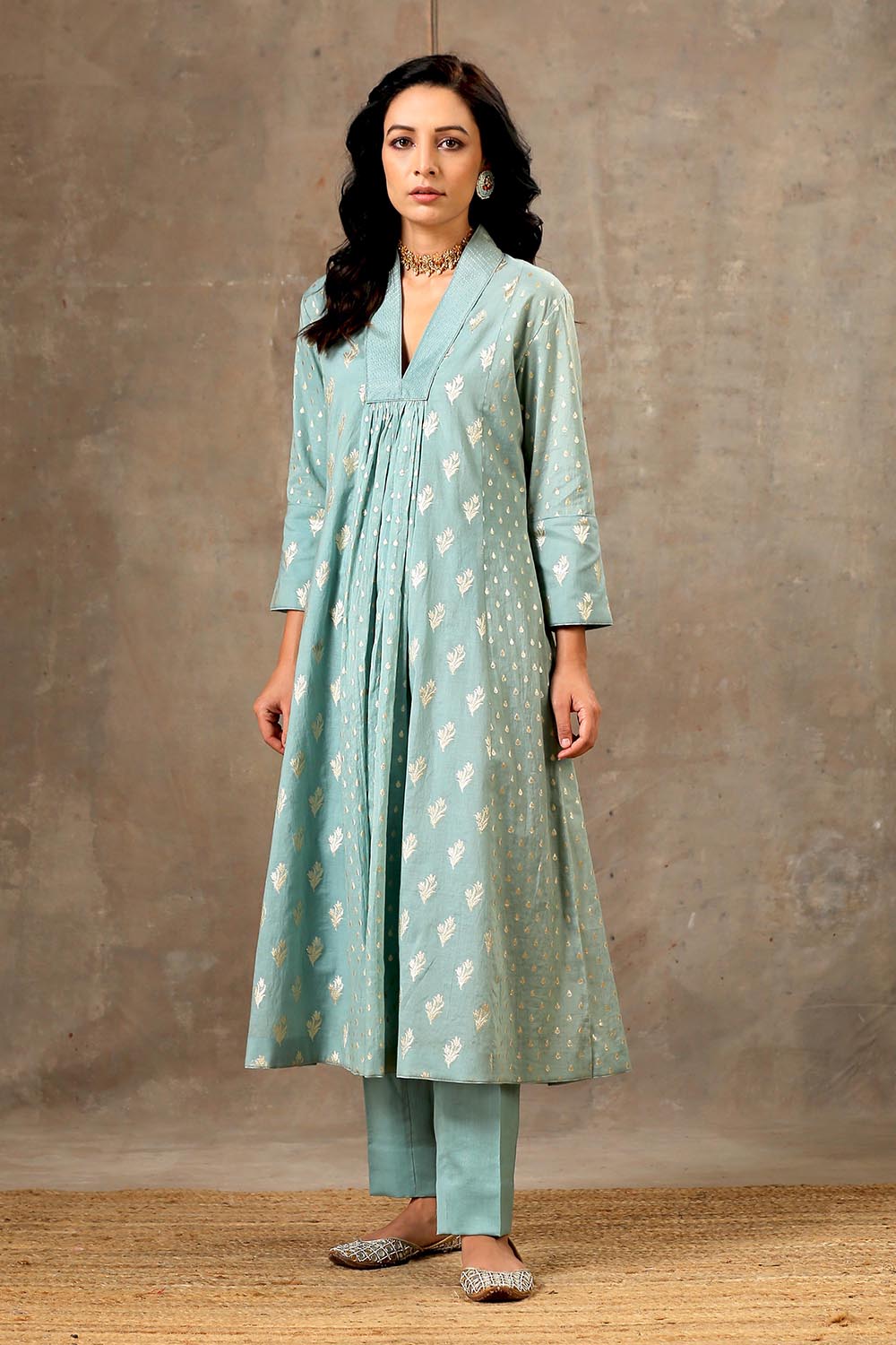 Aqua Blue Chanderi Silk Kurta Set in 5 Kalis