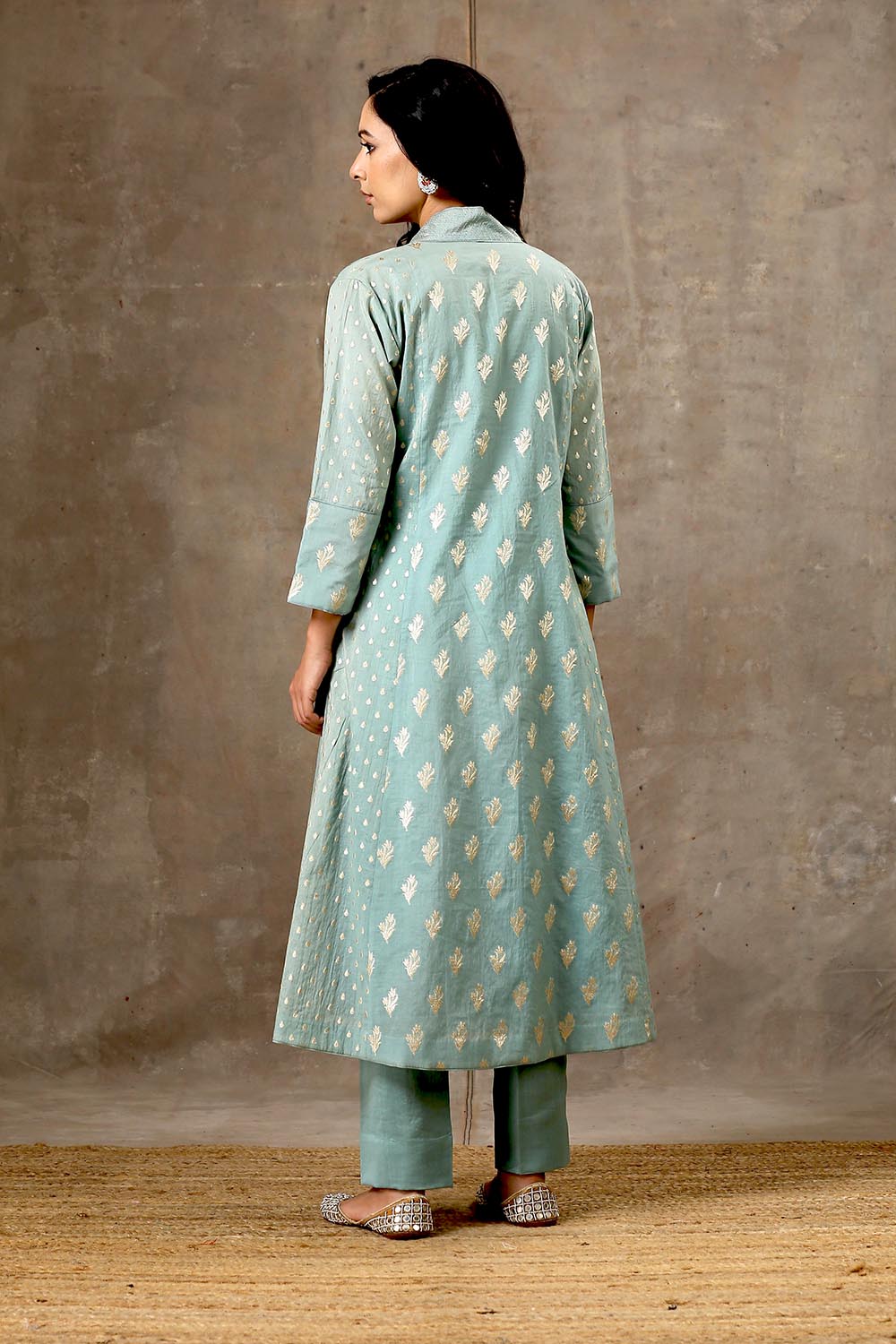 Aqua Blue Chanderi Silk Kurta Set in 5 Kalis