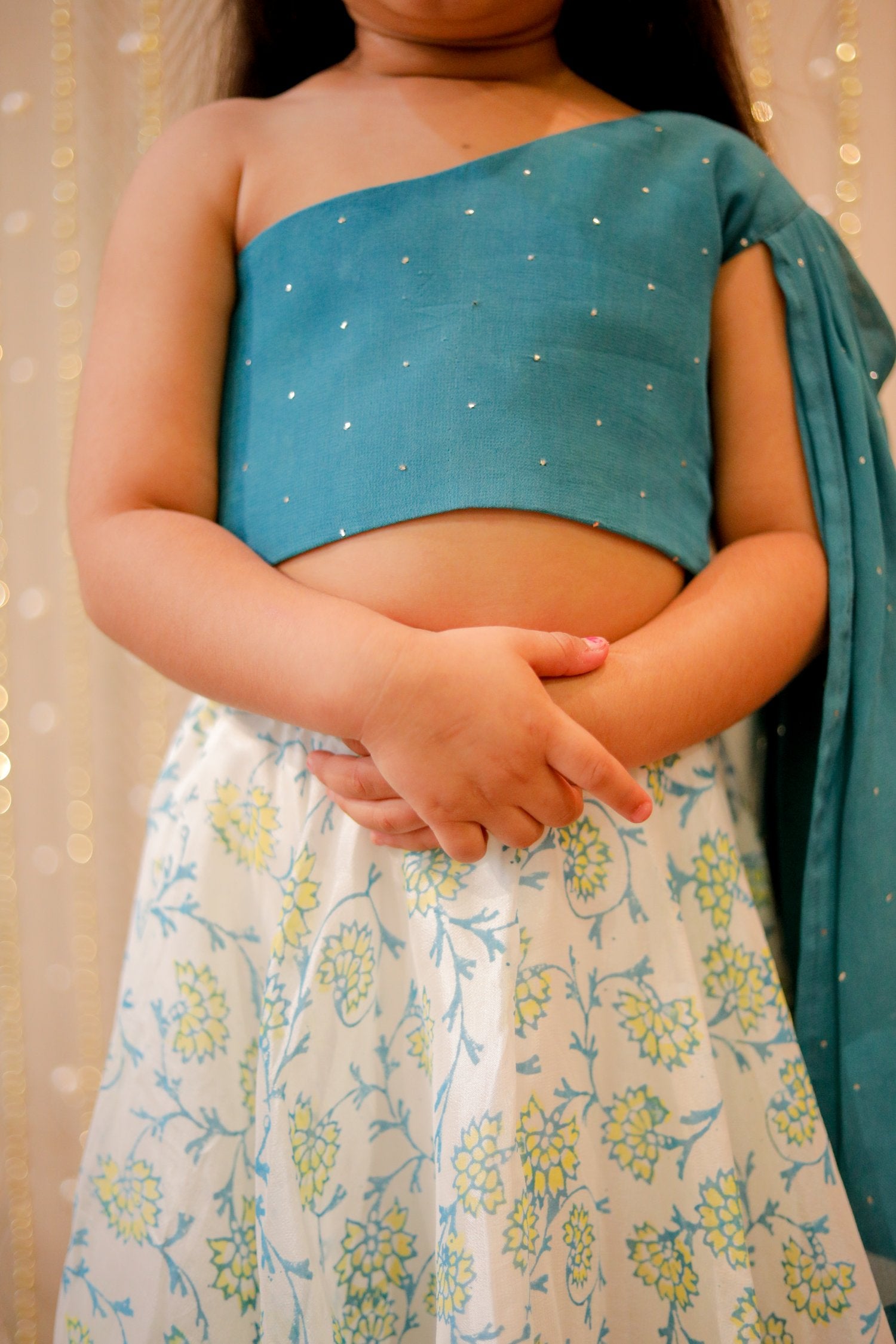 White Block Printed Skirt With Crop Top