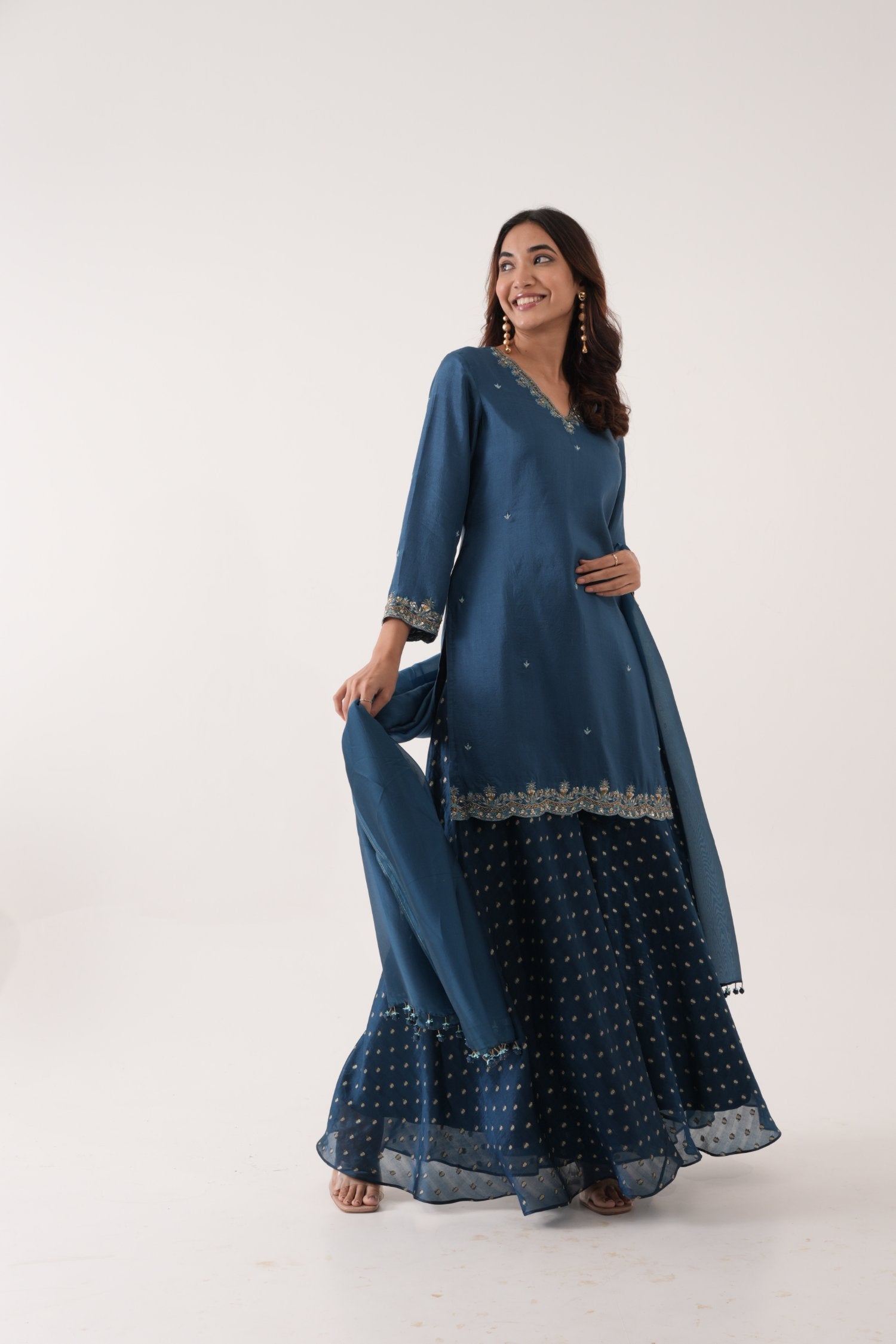 Blue Booti Silk Kurta Set