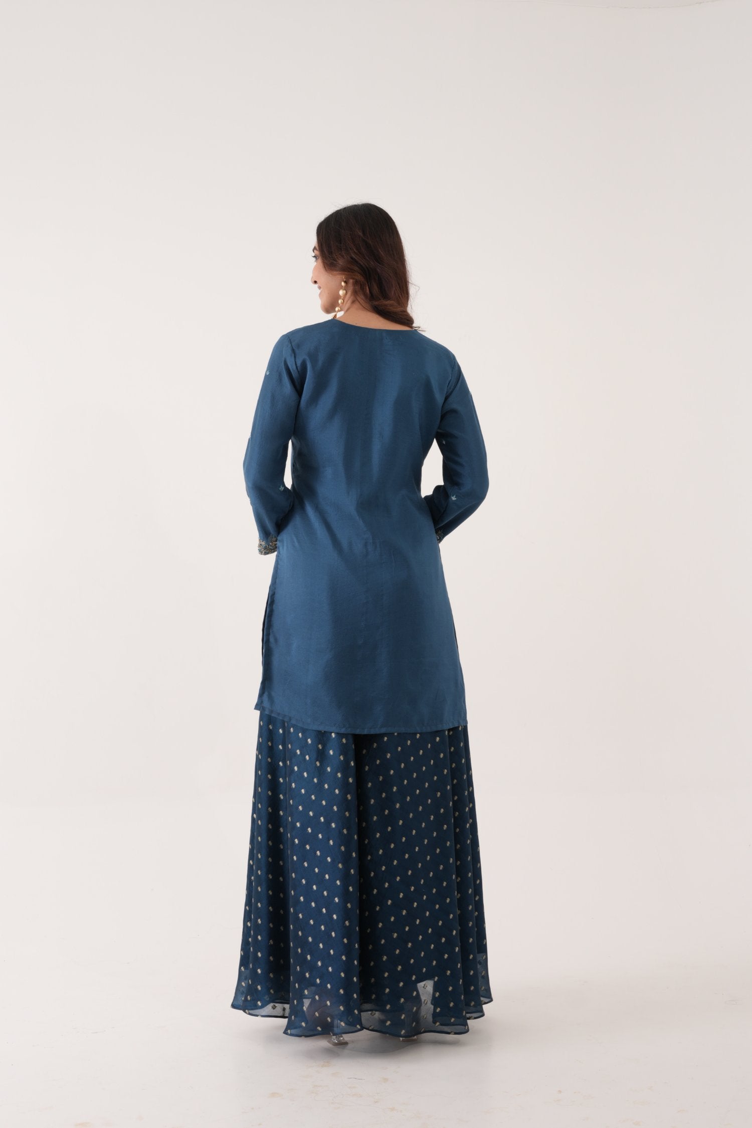 Blue Booti Silk Kurta Set