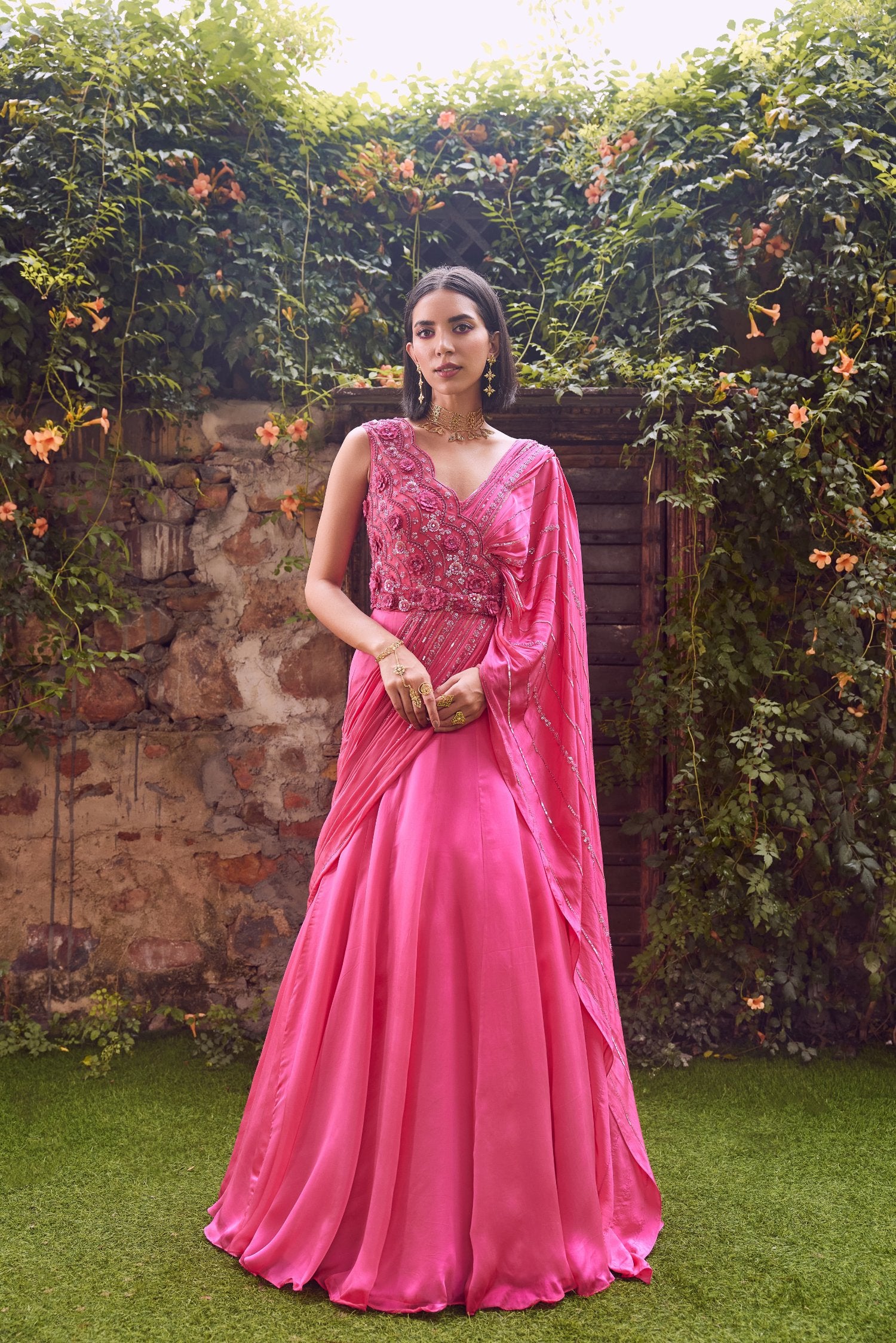 Hot Pink Saree Gown