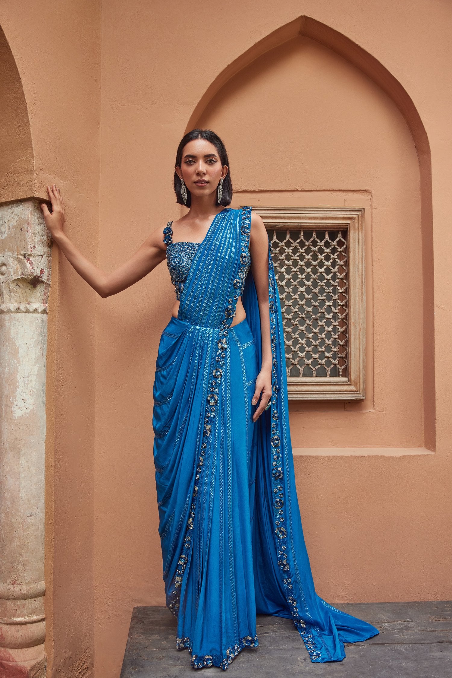 Blue Pre Draped Saree