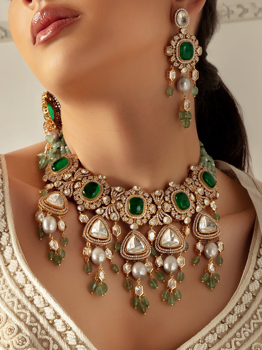 Green Polki Bridal Necklace Set