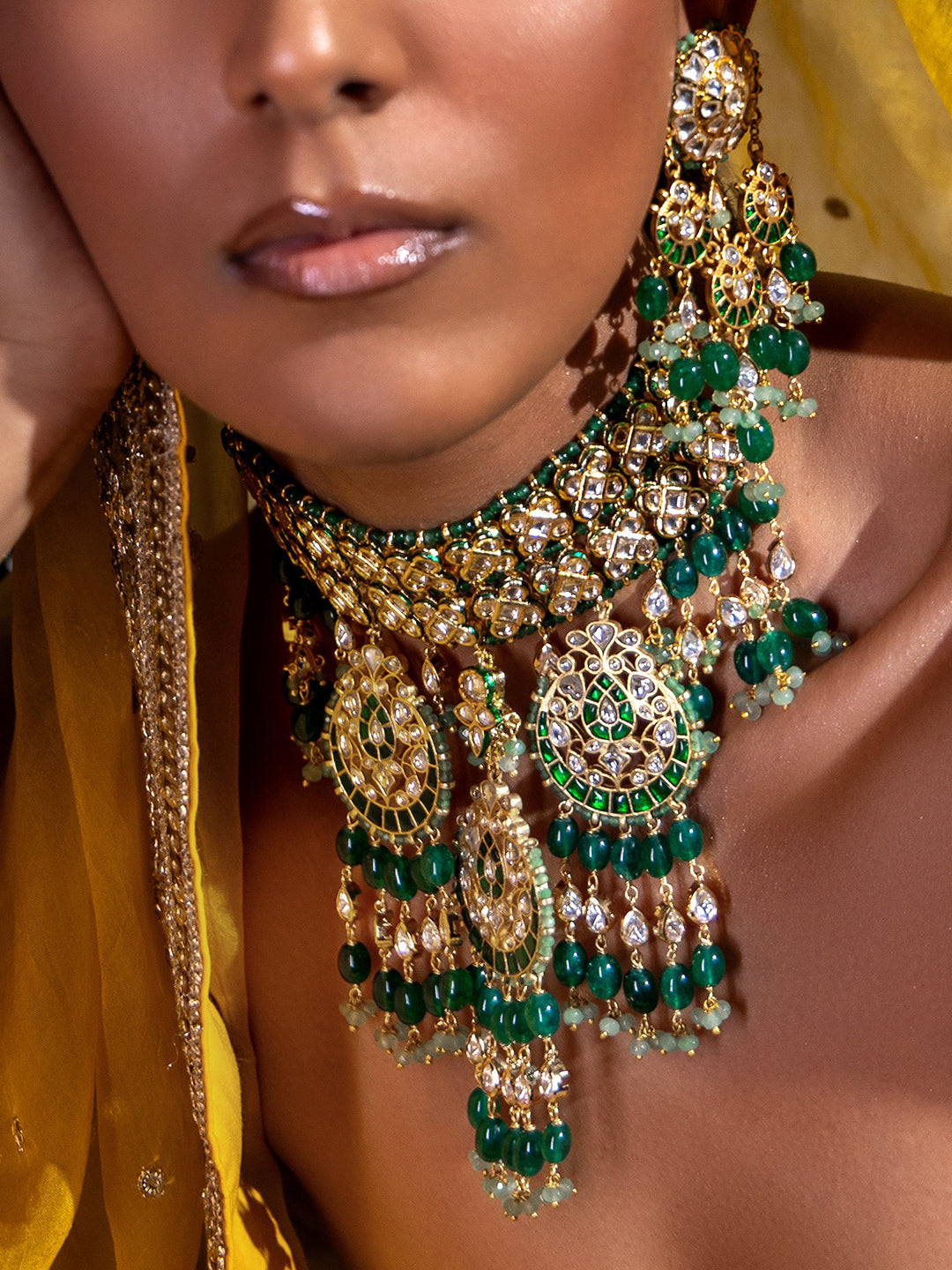 Polki & Green Jade Bridal Necklace Set