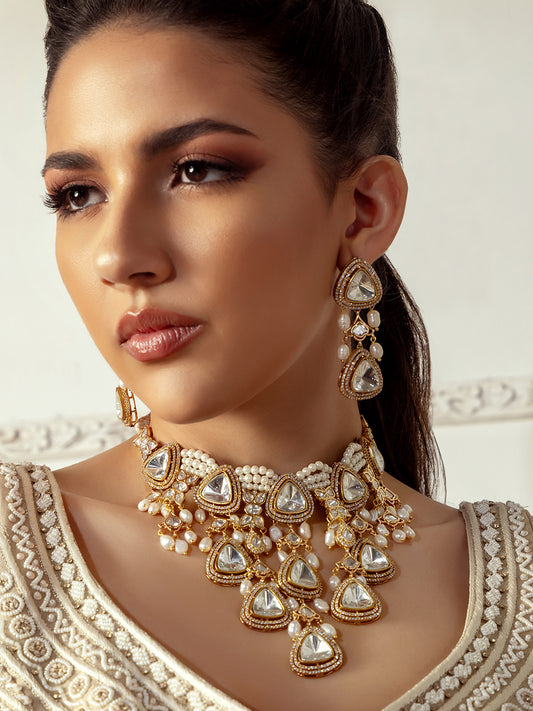 Polki & Pearl Drops Bridal Necklace Set