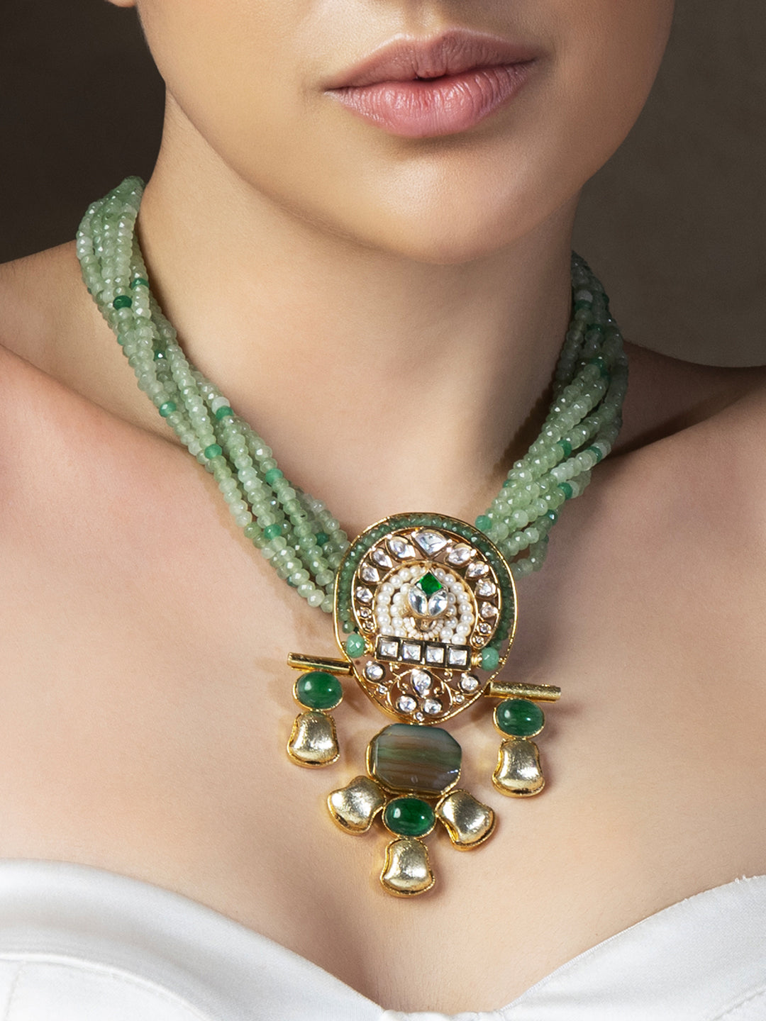 Gold Tone & Green Bespoke Twisted Necklace