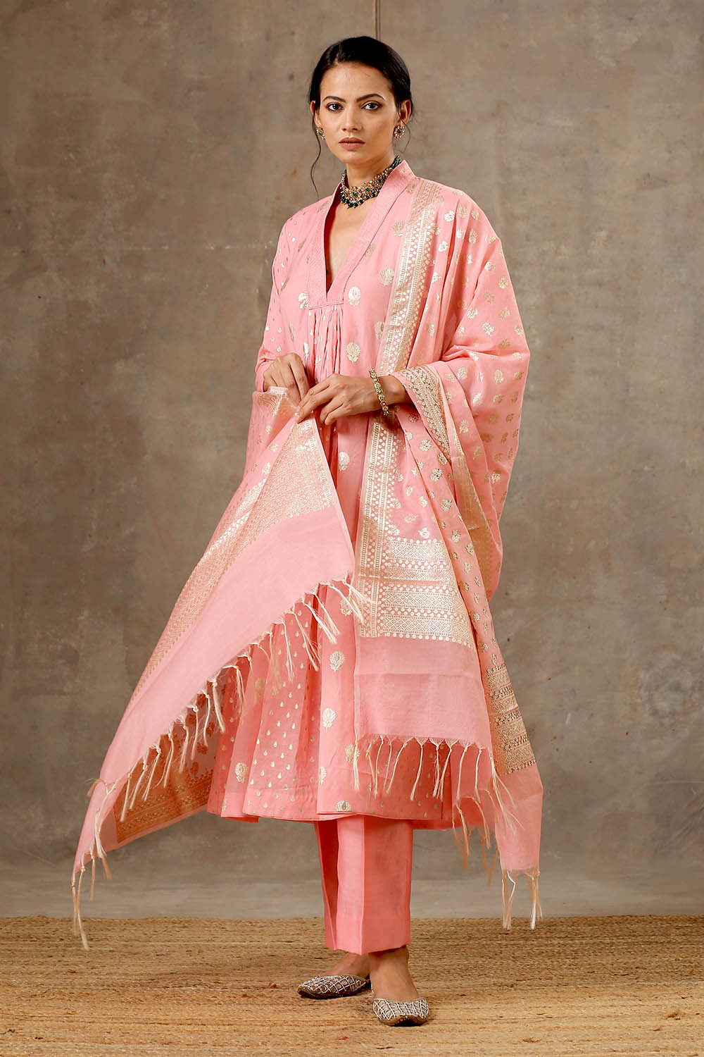 Peach Chanderi Silk Kurta Set in 5 Kalis