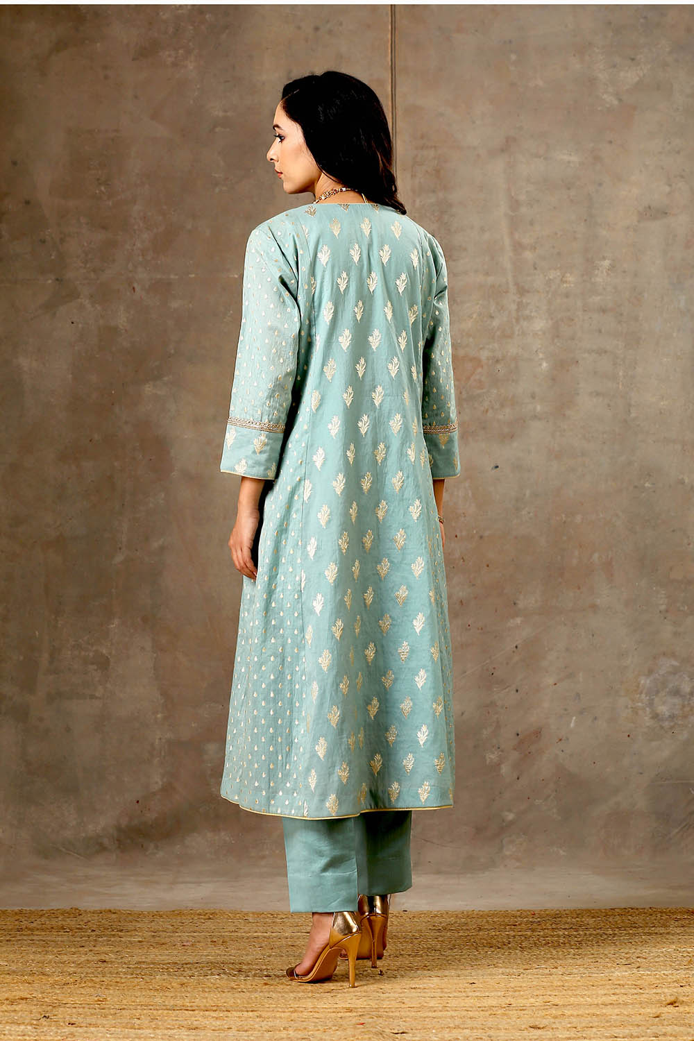 Blue Banarsi Chanderi Silk Yoke Kurta Set