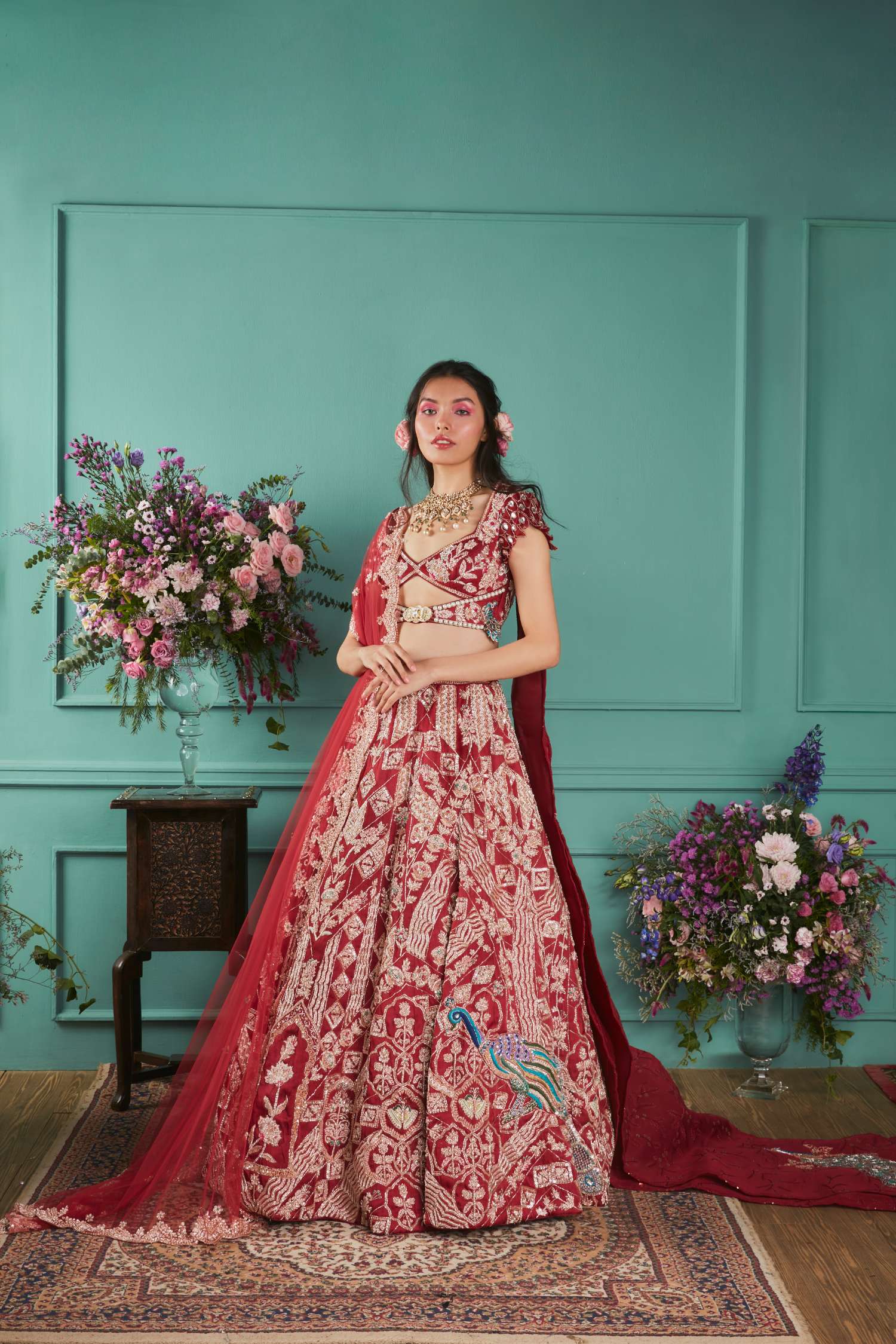 Red Lehenga With Elephant Elements