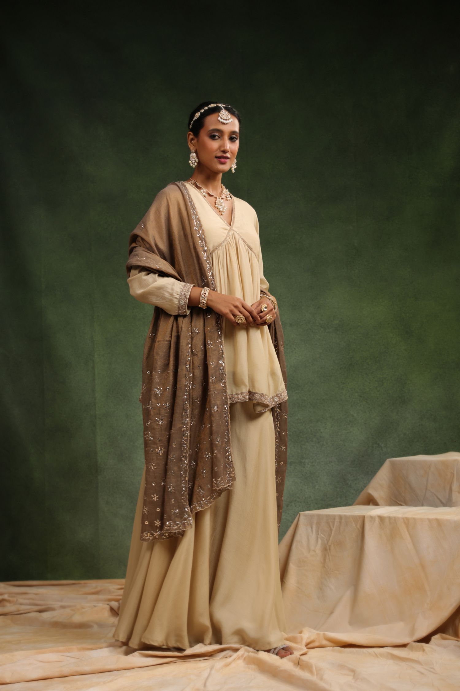 Over The Taupe Sharara Set