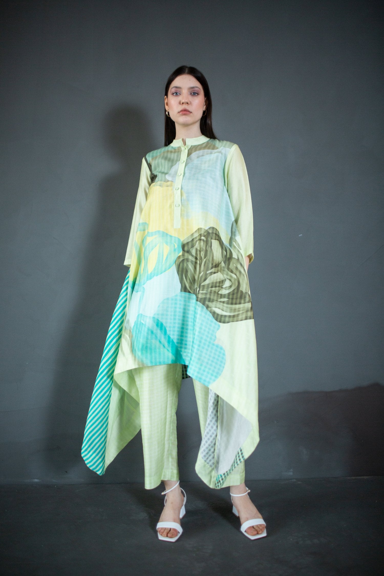 Light Green Long Kaftan Tail Set