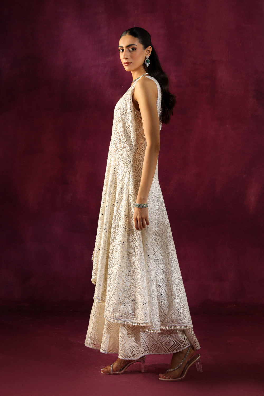 Lace Mirrorwork Embellished Sharara