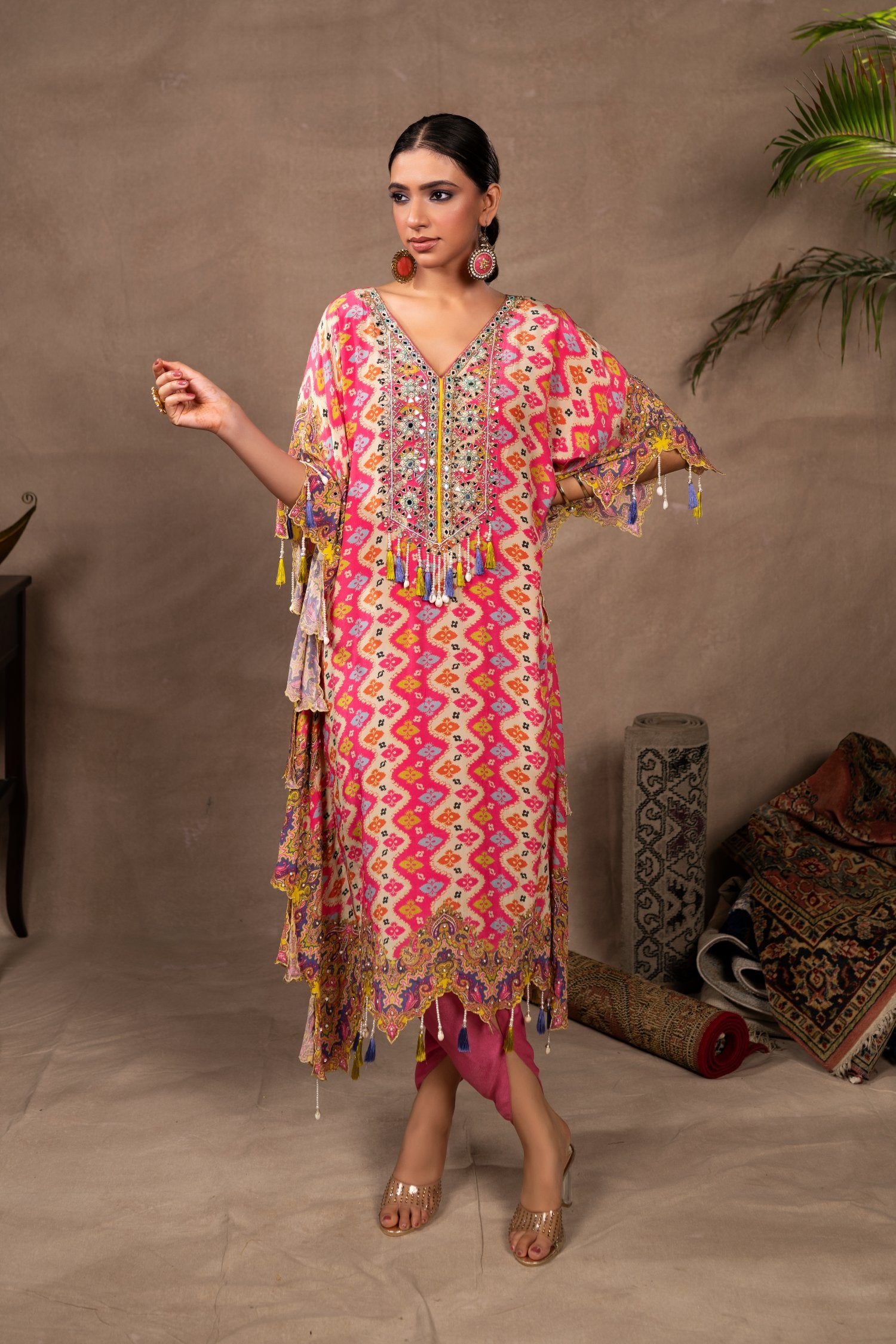 Irena Printed Crepe Kaftaan With Dhoti Pant Set