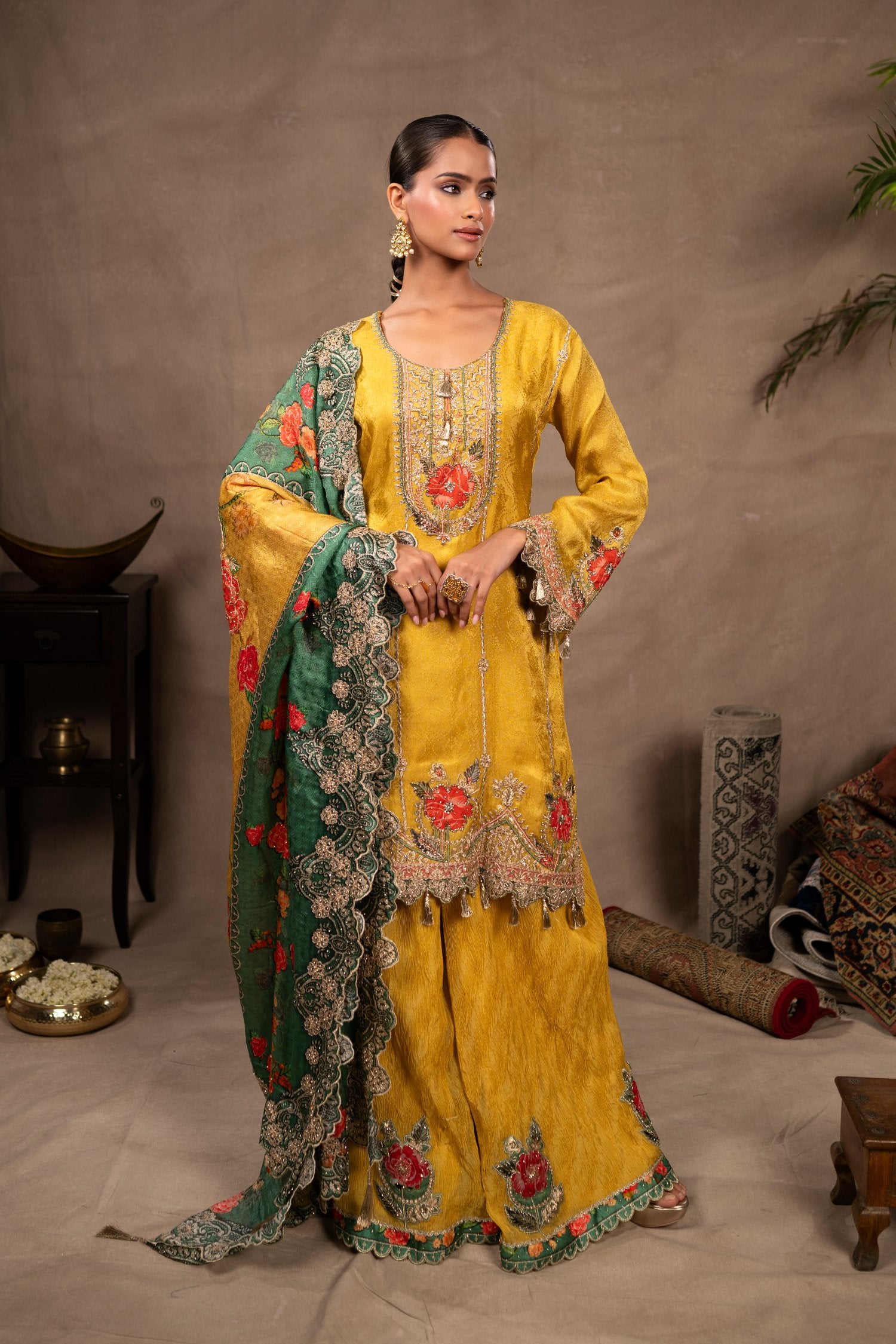 Pia Kalidar Kurta And Sharara Set With Printed Dupatta