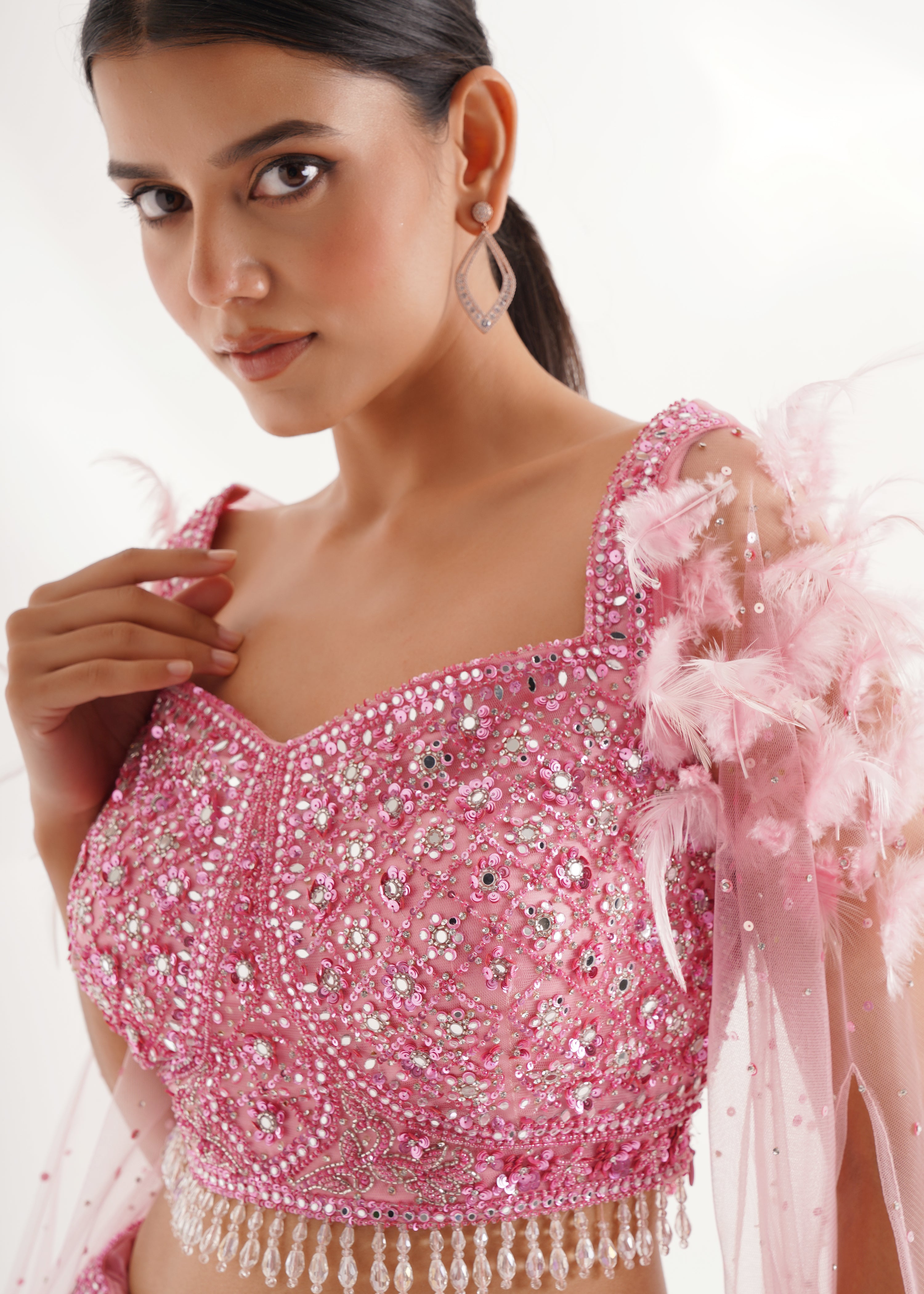 Sequins Detailed Pink Lehenga Set