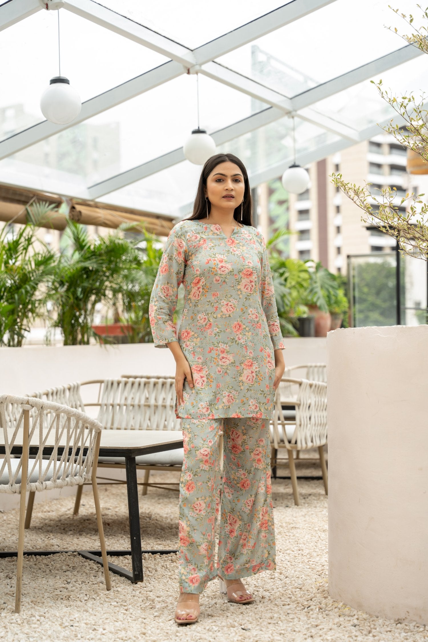 Dandelion Jaal On Green Co-Ord Set