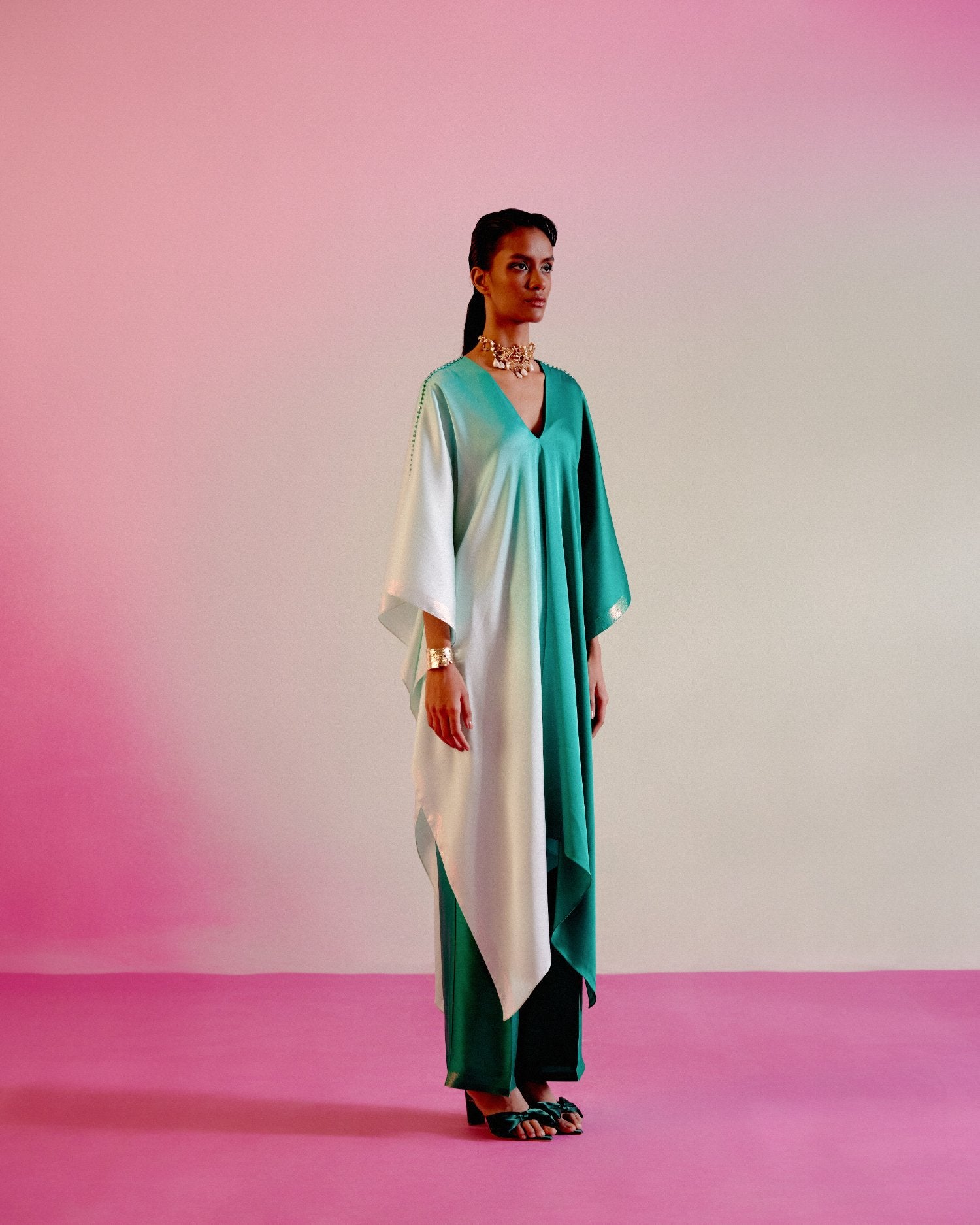 Emerald green ombre kaftan