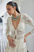 Load image into Gallery viewer, Ivory Pearl And Stone Embellished Jacket Gown Set
