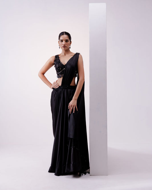 Black Drape Saree