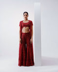 Load image into Gallery viewer, Red Indowestern Jacket Set With Flaired Pants
