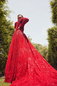 Load image into Gallery viewer, Red Trail Jacket Gown With Net Skirt
