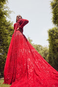 Load image into Gallery viewer, Red Trail Jacket Gown With Net Skirt
