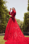 Load image into Gallery viewer, Red Trail Jacket Gown With Net Skirt
