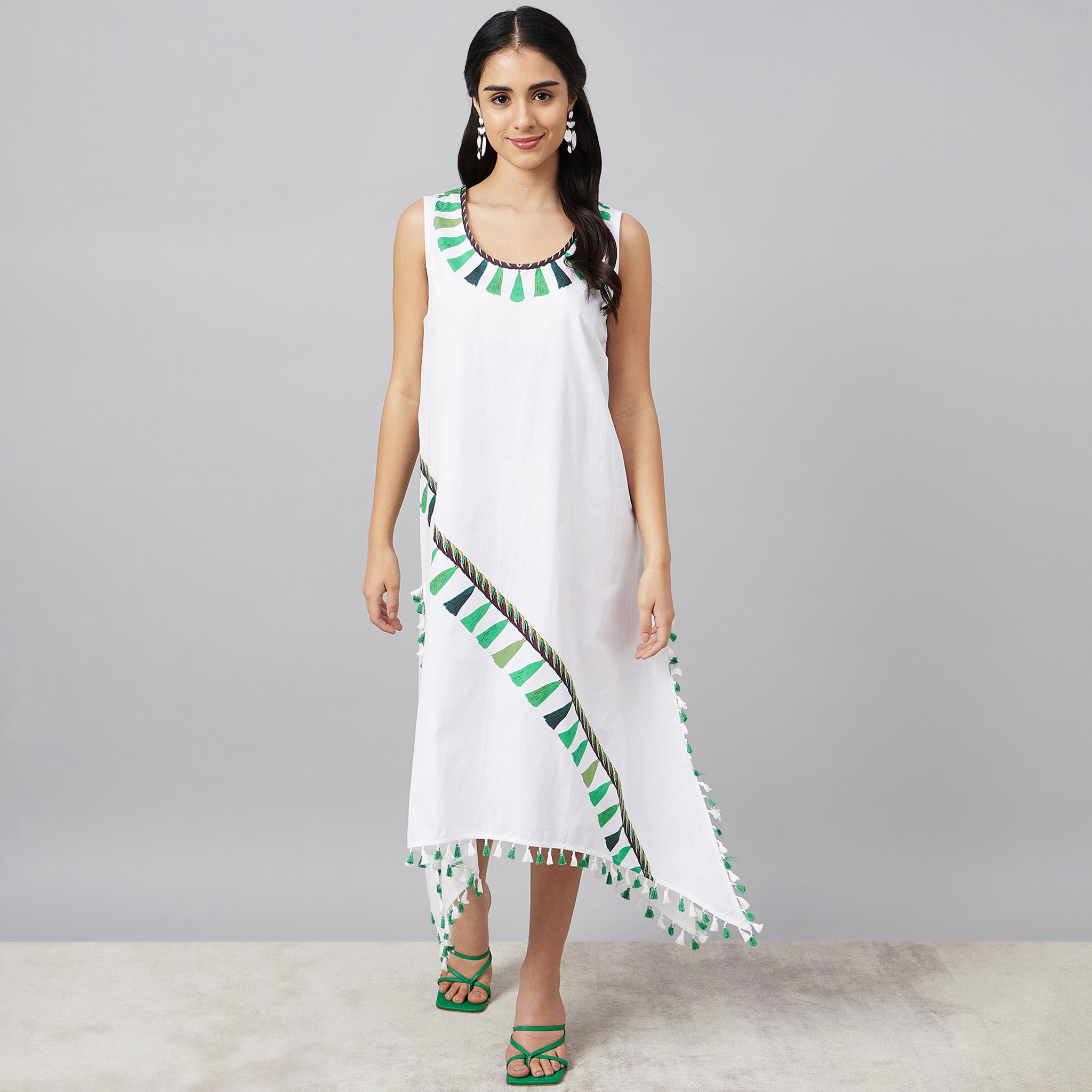 Green A-Line Tassel Dress