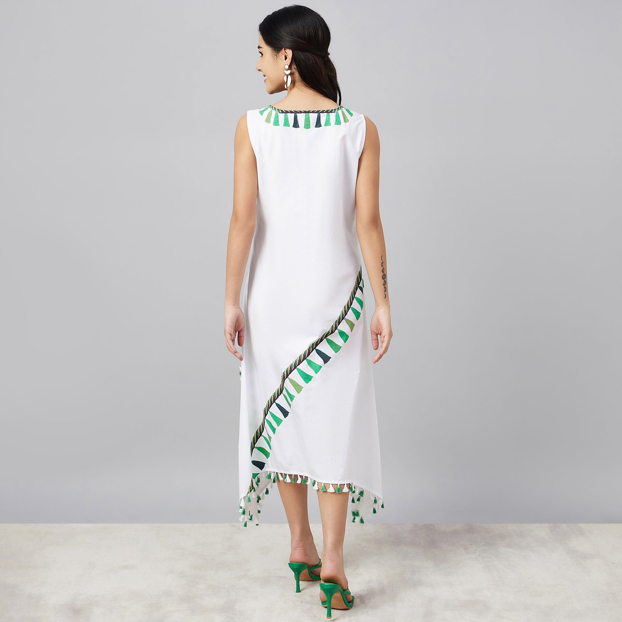 Green A-Line Tassel Dress