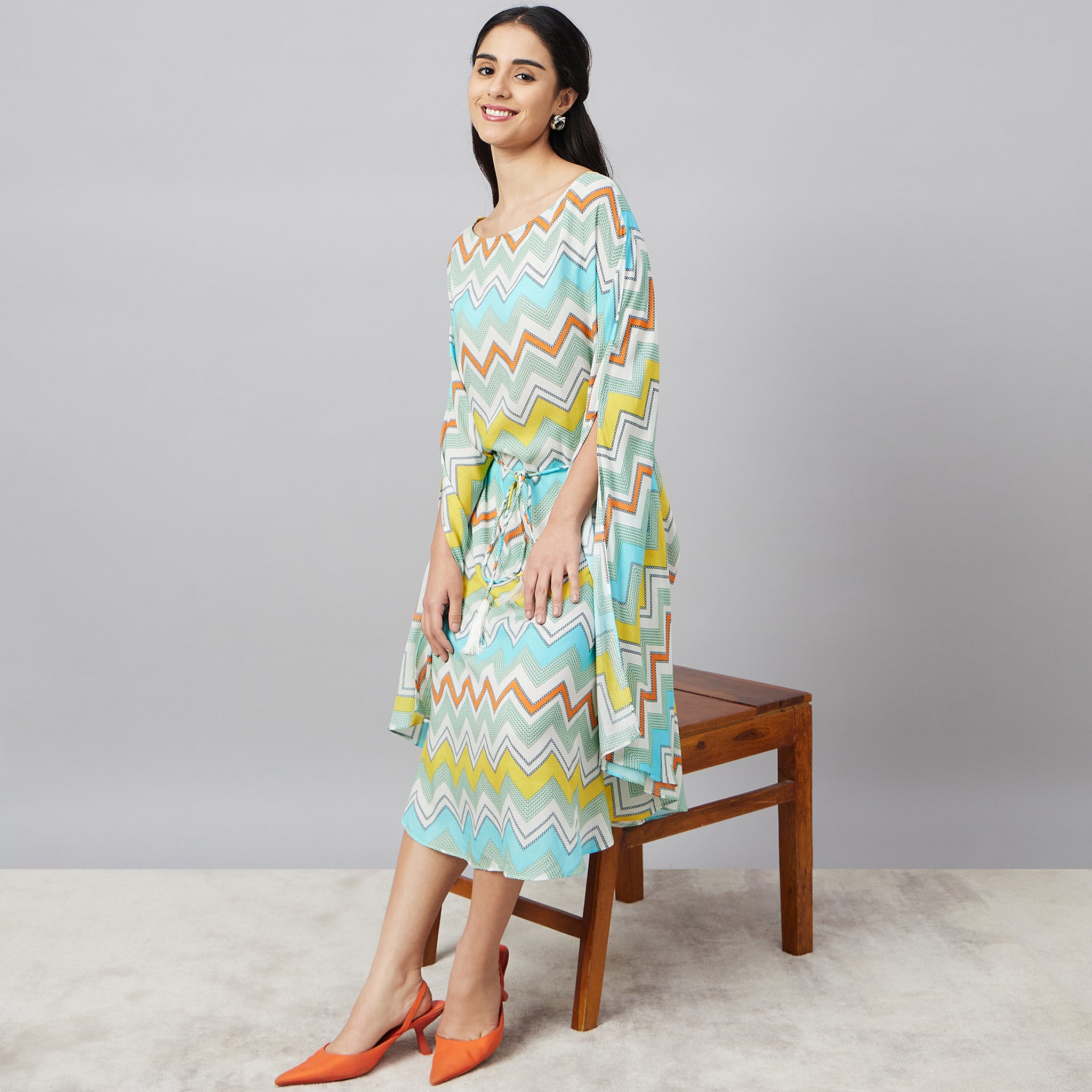 Pale Blue and Yellow Chevron Long Dress