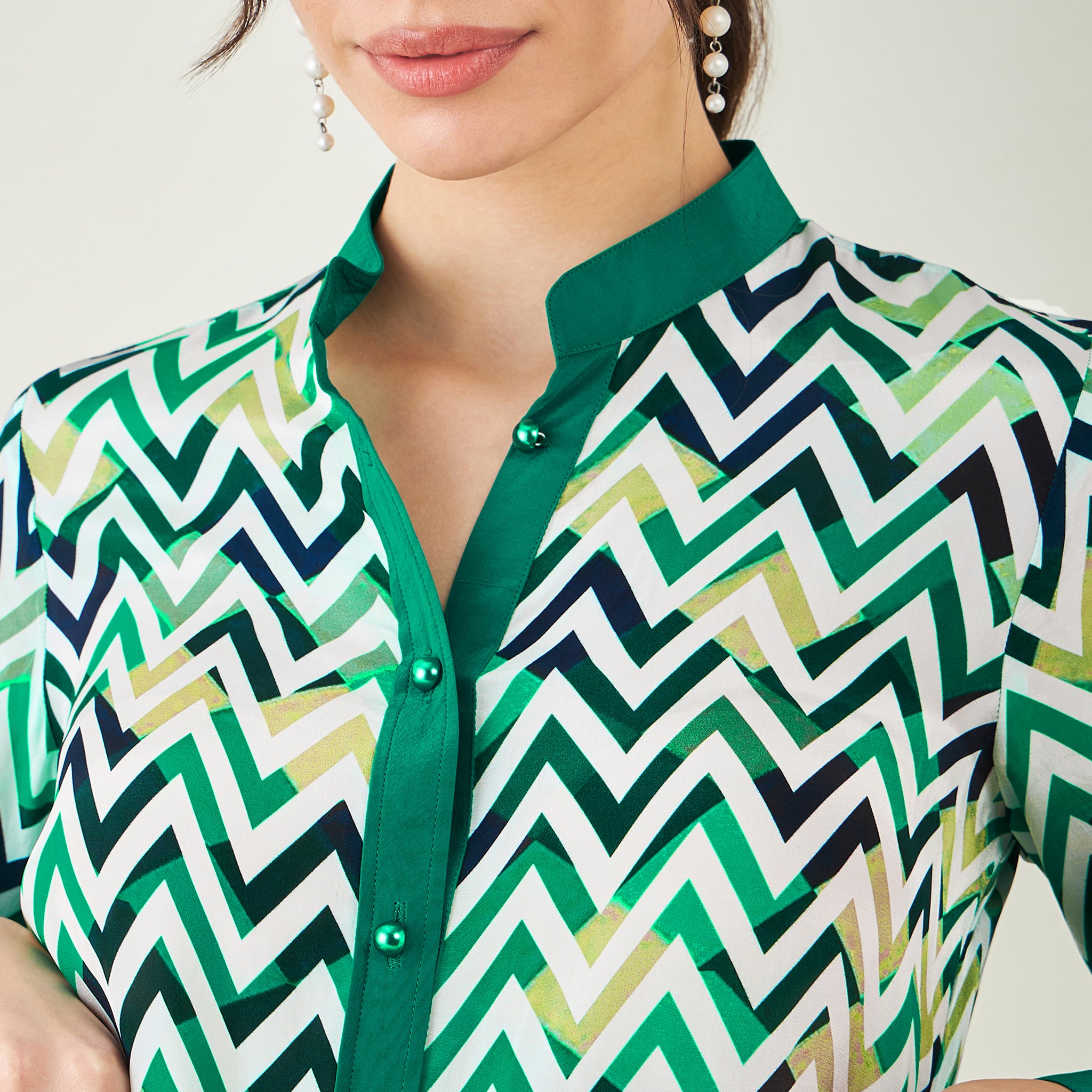 Green and White Chevron Shirt Dress