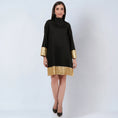 Load image into Gallery viewer, Black Cotton Satin Tunic Dress with Gold Sequin Border
