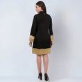 Load image into Gallery viewer, Black Cotton Satin Tunic Dress with Gold Sequin Border
